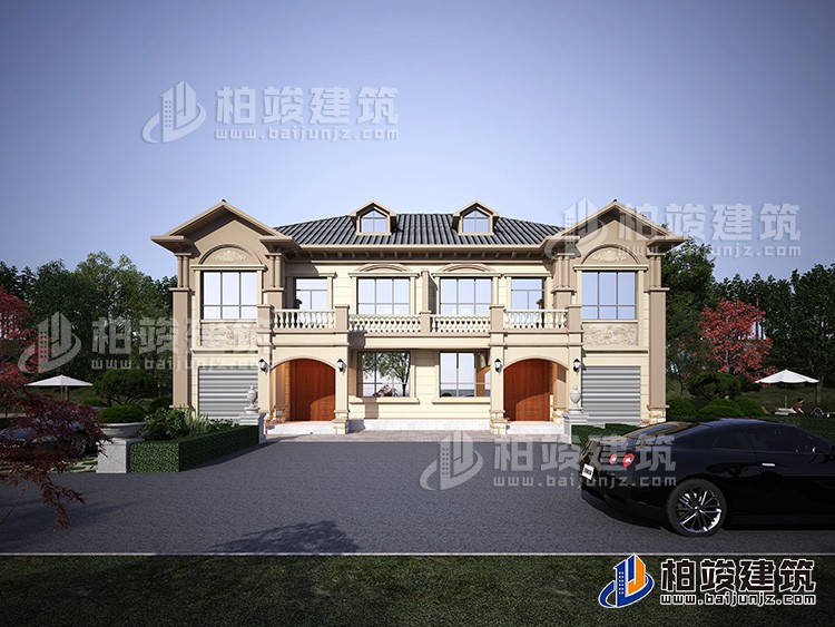 農(nóng)村二層別墅設(shè)計(jì)圖，帶外觀效果圖，帶車庫兄弟自建推薦BJ2509-簡歐風(fēng)格