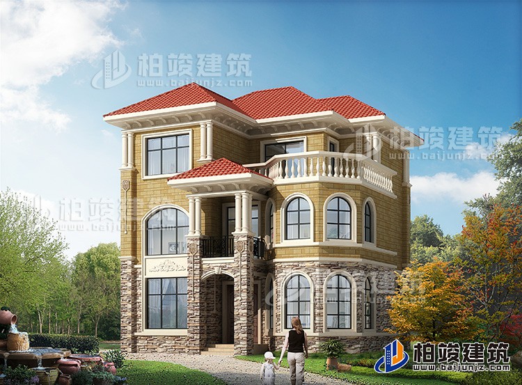 農(nóng)村歐式25萬豪華獨棟三層復式別墅設計圖紙BZ3504-簡歐風格