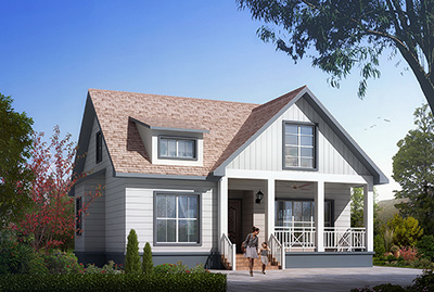 美式風(fēng)格一層農(nóng)村別墅設(shè)計(jì)圖效果圖，帶閣樓設(shè)計(jì)