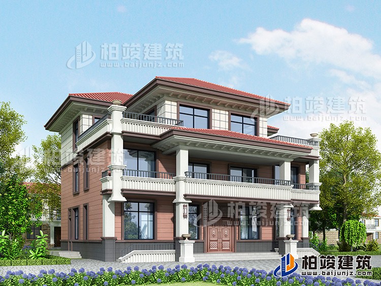 新農(nóng)村雙拼別墅設(shè)計圖紙平面圖及效果圖大全BZ3506-簡歐風格