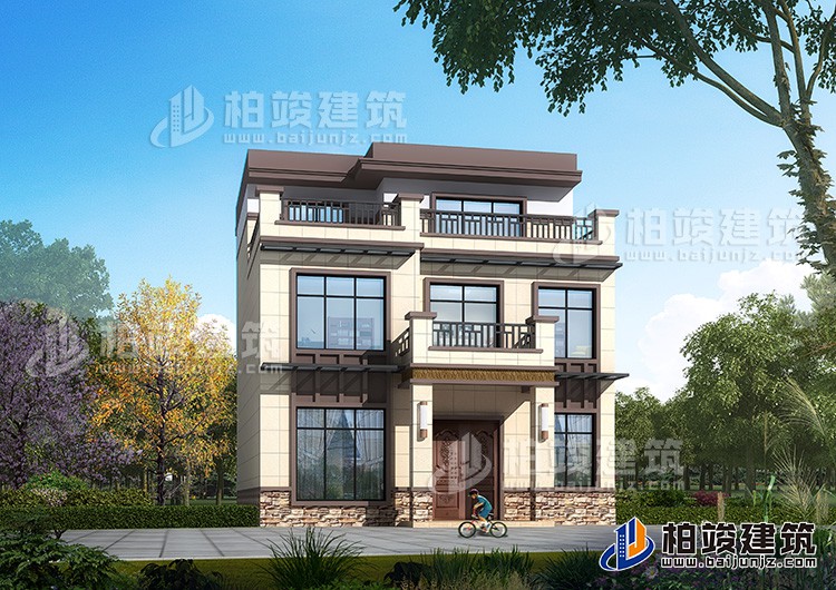 農村三層120平米房屋設計圖及效果圖，造價20萬BZ3515-新中式風格