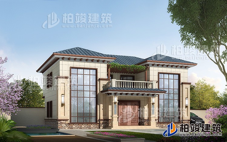 二層新農(nóng)村170平方米小雙拼房屋設(shè)計圖紙，全套施工圖及效果圖BZ2523-新中式風格