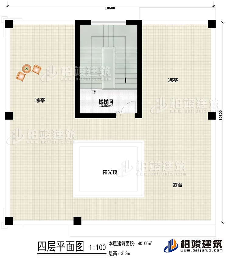 四層：樓梯間、2涼亭、露臺(tái)、陽光頂