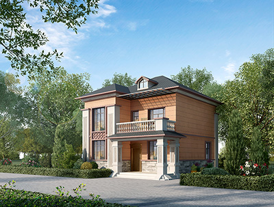 二層簡中式小別墅設(shè)計方案，全套建筑設(shè)計圖紙+外觀效果圖