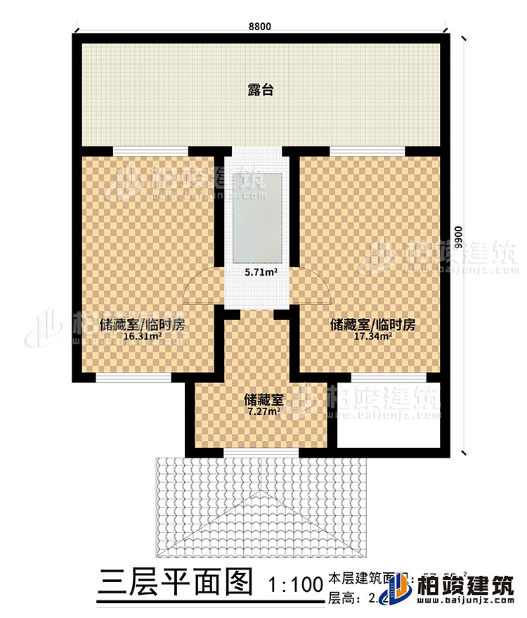 三層：3儲藏室，露臺
