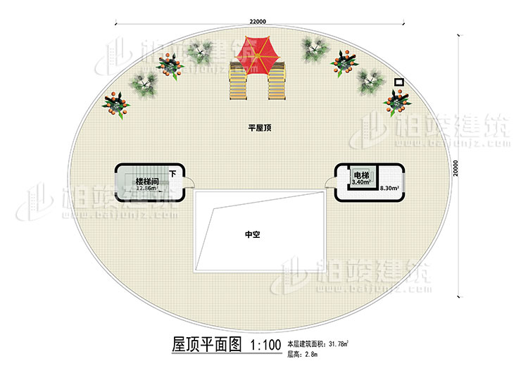 屋頂：平屋頂、樓梯間、電梯、中空
