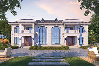 二層雙拼別墅設(shè)計(jì)圖紙及效果圖大全BZ2695-簡(jiǎn)歐風(fēng)格